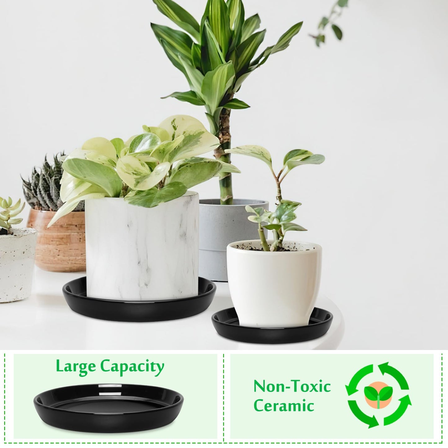 YOPIKUU 2 Pack Ceramic Plant Saucer 4 6 7 8 10 12 14 Inch Plant Tray, Durable Sturdy Flower Pot Drip Trays for Indoor and Outdoor