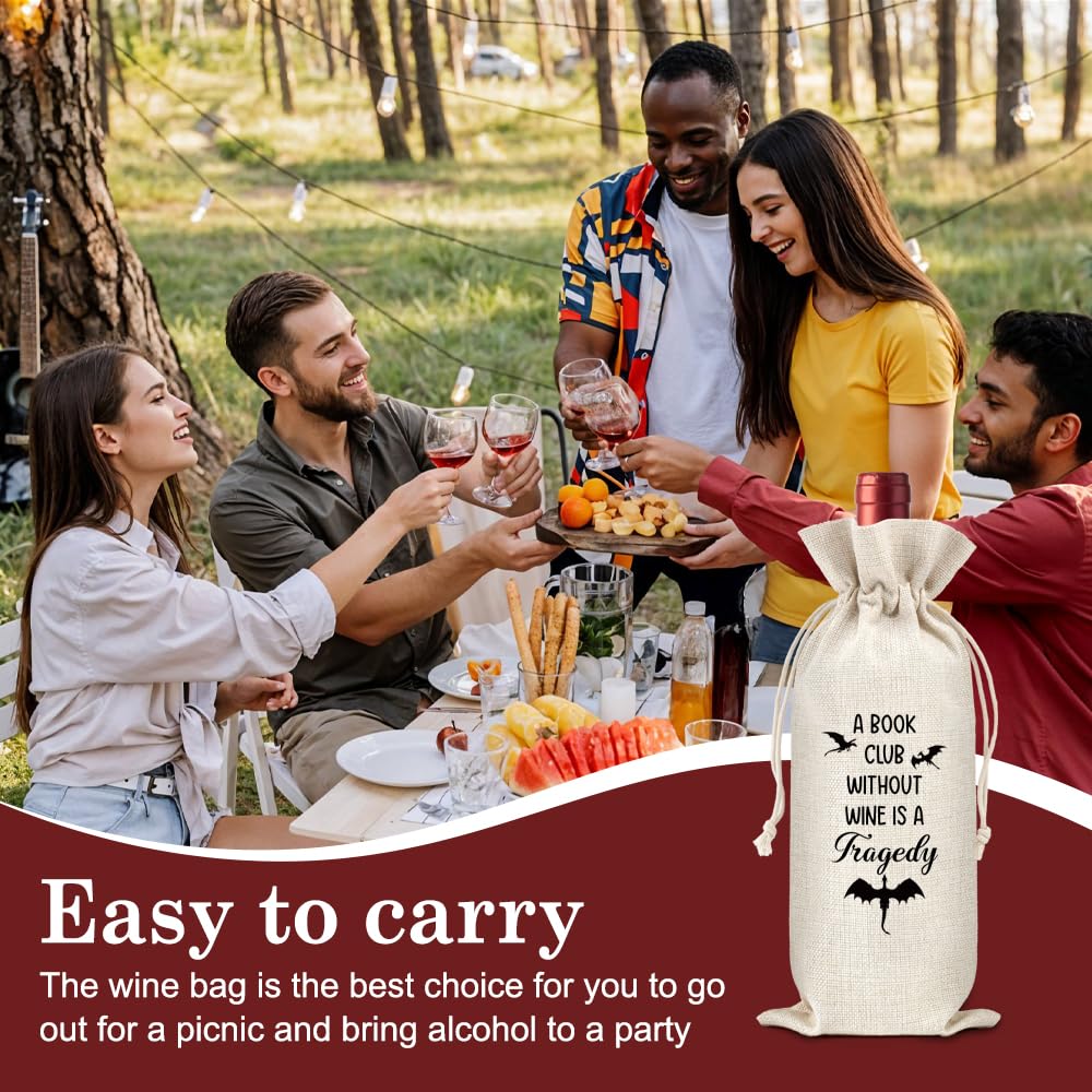 WHTYEFZ Book Club Without Wine Is A Tragedy Wine Gift Bag, Funny Book Lover Gifts for Women Men Friend Librarian Teacher Reader Hostess, Book Club Party Decor Reusable Bottle Tote for 750ml Wine
