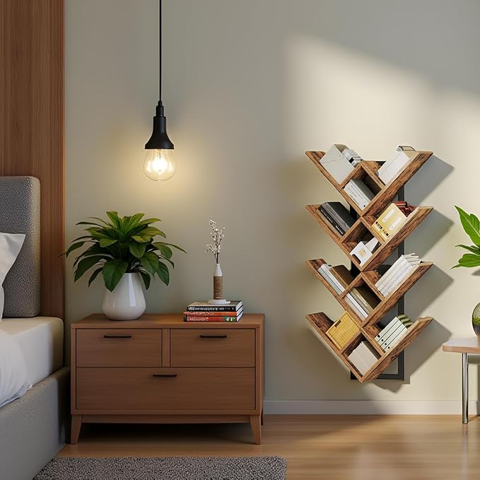 HOOBRO Floating Shelves for Wall, 2-Tier Wooden Tree Bookshelf, Hanging Shelves