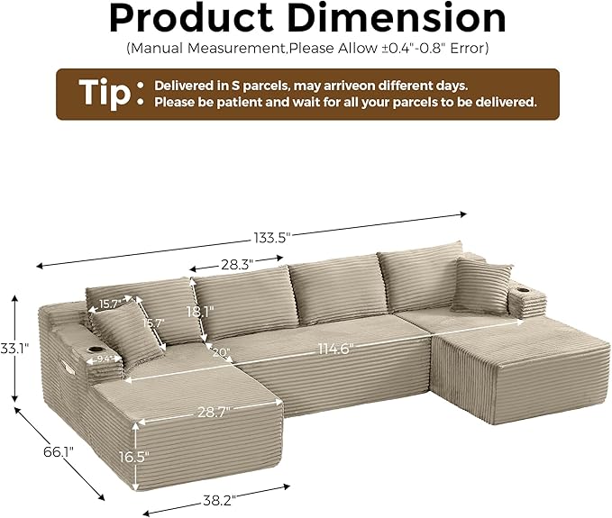 133" Oversized Cloud Boneless Sofa Couch