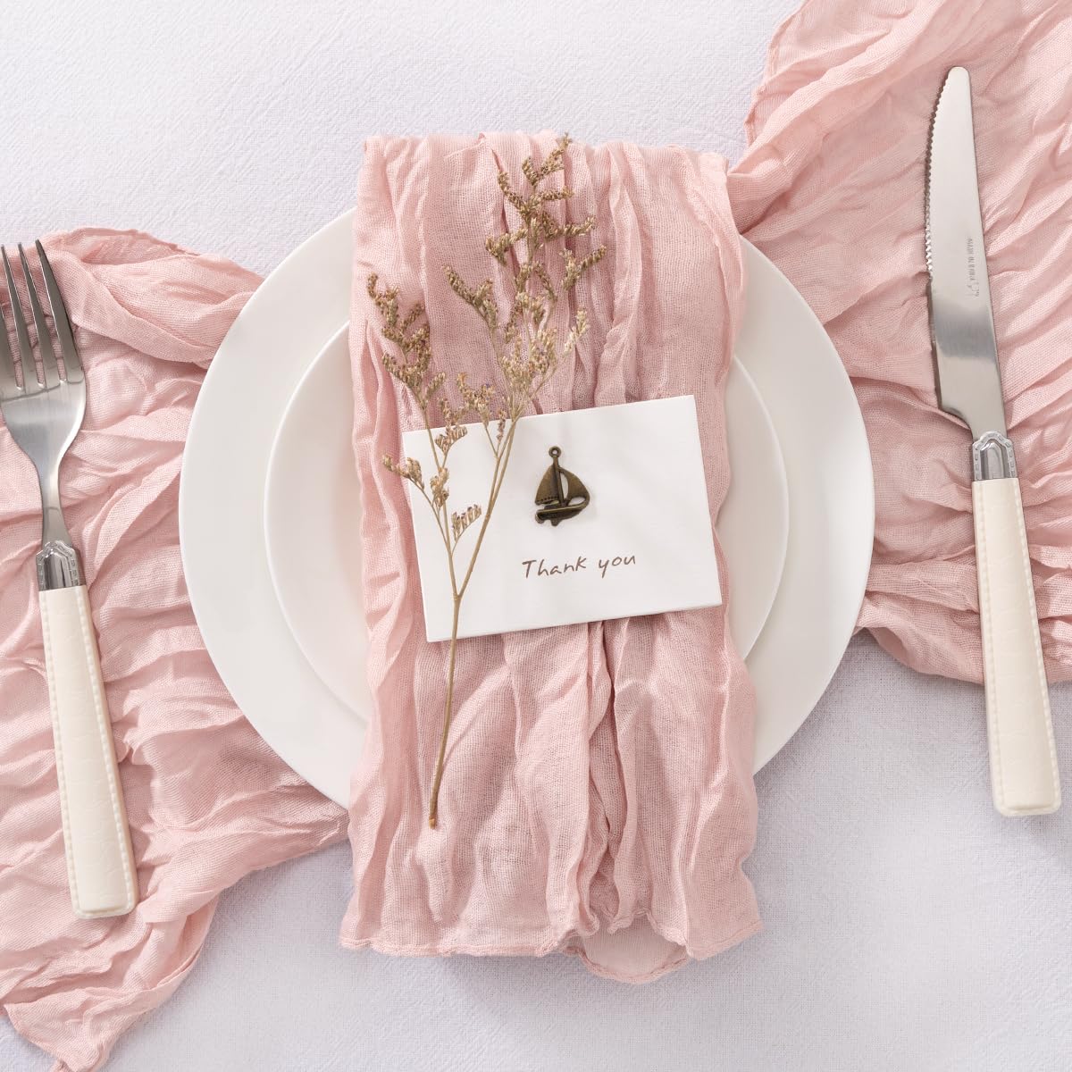 Jimtx 50 Pack Dusty Pink Cheesecloth Napkins Cloth Washable Pink Cotton Napkins Set of 50 Bulk 21x21 Inches for Wedding Baby Bridal Shower Birthday Dinner Party Table Decor
