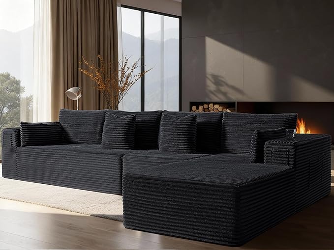 138" Cloud Sectional Couch, Comfort L Shaped Boneless Couch