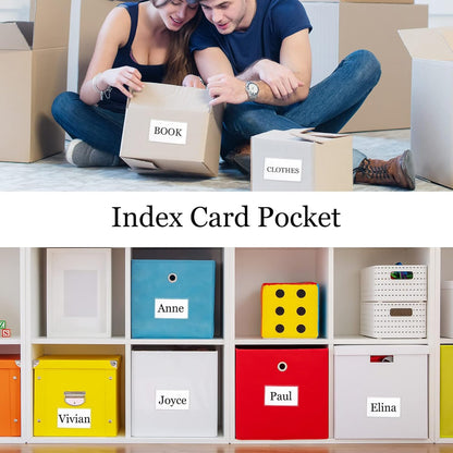 100 Self-adhesive Index Card Pockets Label Pockets sleeves with Top Open for Business Cards, Clear Plastic Sticky Labels Holders for Storage Bins Library Cards, Organizing Totes Shelves(3.54 x 5.24'')