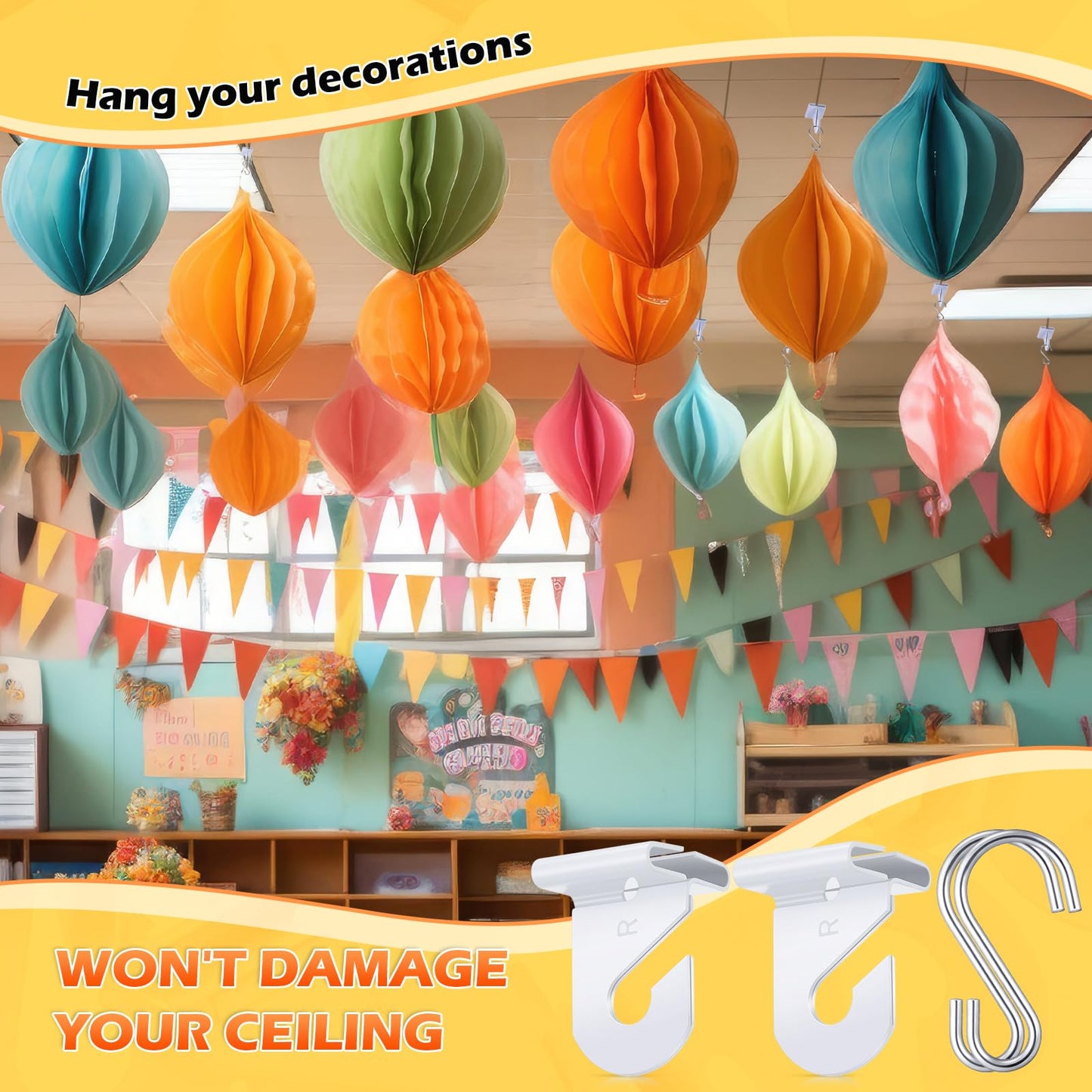 Outus 240 Packs Drop Ceiling Hooks for Hanging Ornament Classrooms & Offices, White Heavy Duty Ceiling Hooks Tile Metal Hangers for Hanging Plants Home, and Wedding Decorations Supplies