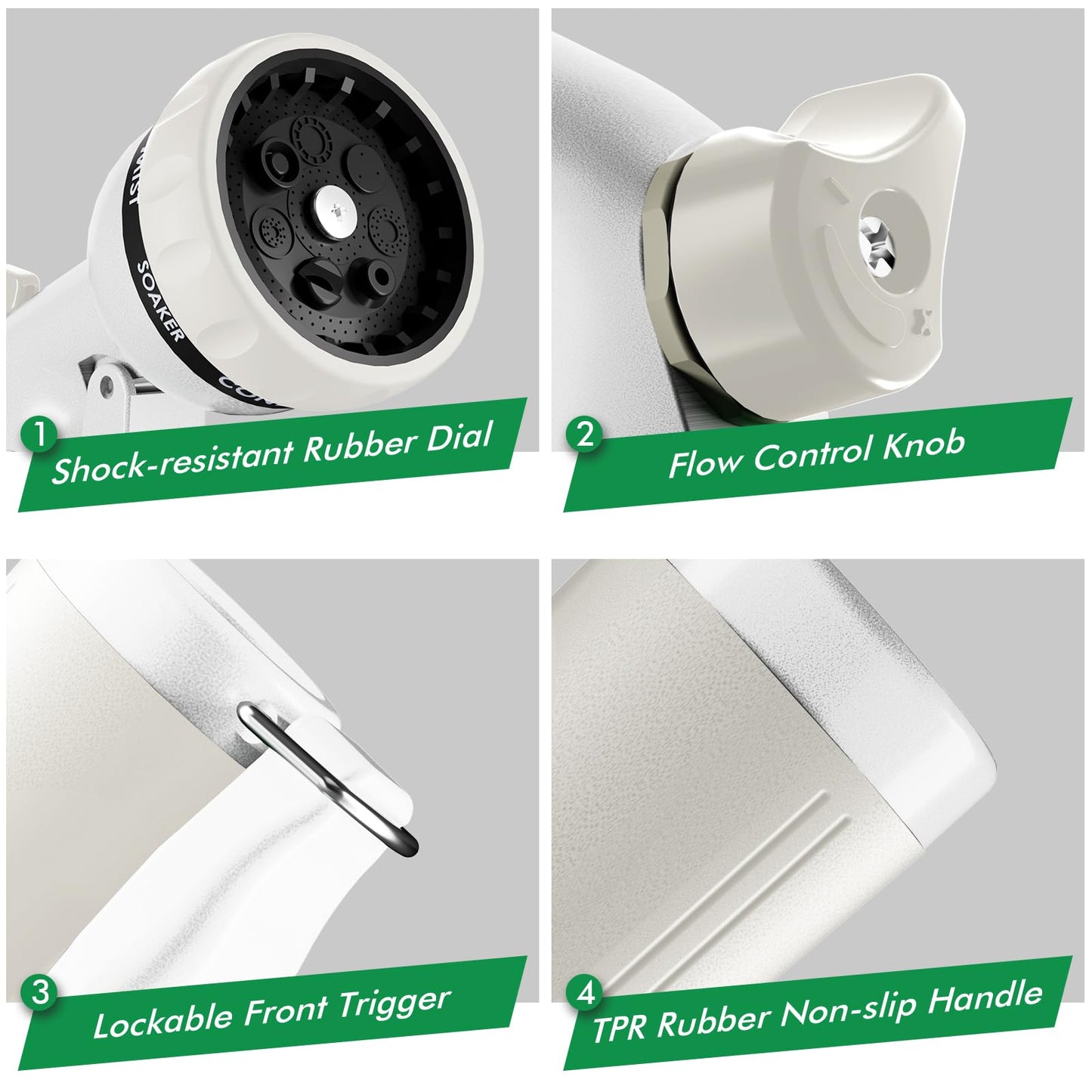 RESTMO Garden Hose Nozzle, Heavy Duty Metal Water Hose Nozzle with 7 Adjustable Spray Patterns, High Pressure Hand Sprayer with Flow Control, Best for Watering Plant & Lawn, Washing Car & Pet, White