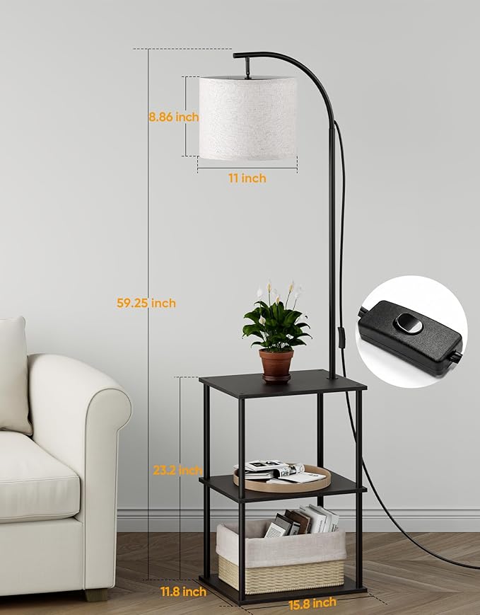 PARTPHONER Floor Lamp with Table, Night Stand with Lamp, Narrow Side Table with