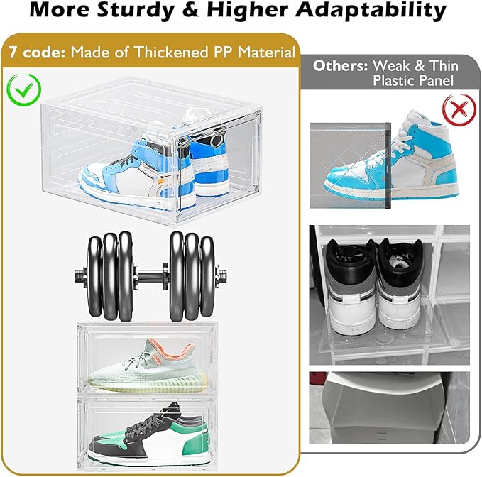 7 code Large Clear Shoe Boxes Organizer【Thicker Material】 Stronger Shoe Box