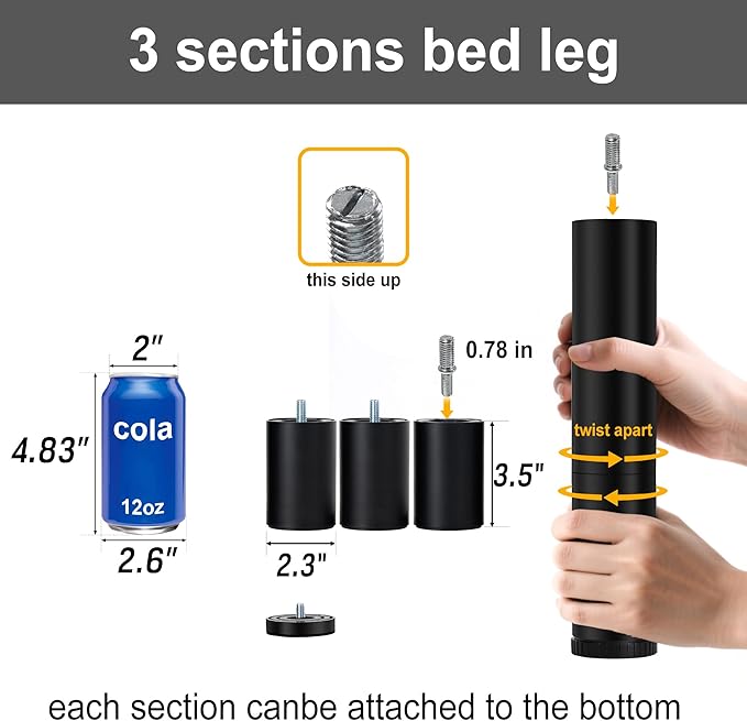 11 Inch Bed Legs for Adjustable Bed Base Frame, Screw in Furniture Replacement