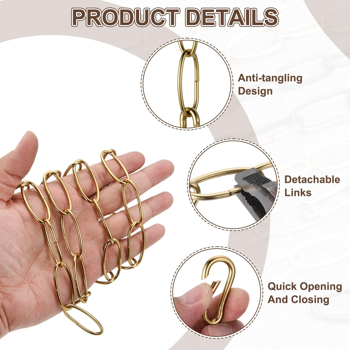 uxcell 7ft Lighting Hanging Chain, 2.4mm/0.09" Looping Metal Pendant Chandelier Chain Extension with 2 Spring Snap Hook for Hanging Plant Pendant Chandelier Light Fixture, Light Copper