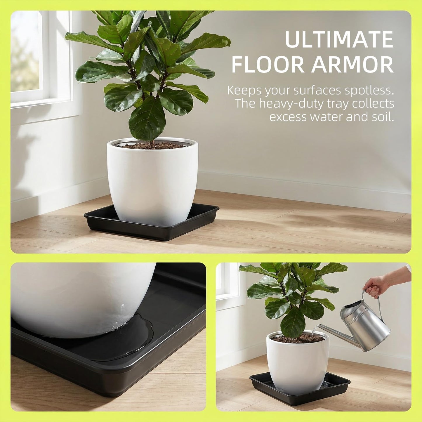 GINLANK 15 Pcs 10 Inch Square Plant Saucer, Square Pot Water Catcher Tray with no Drain Holes, Plastic Drip Trays for Indoors, Outdoors, Patio, Black