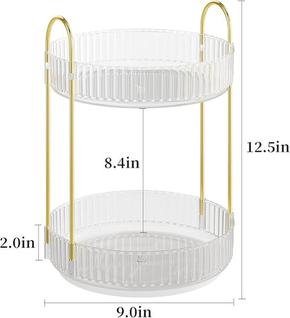 Rotating Makeup Organizer Countertop,Skincare Organizers,Spinning Perfume Tray Stand,Makeup Storage Organizer for Vanity,Bathroom Organizer and Storage,Lazy Susan,2 Tier,Clear