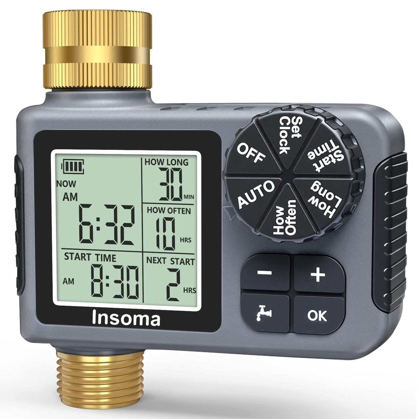 Sprinkler Timer with Brass Inlet & Outlet, Water Timer for Garden Hose with Auto/Manual/Rain Delay Mode, Easy Setup Hose Timers for Lawn, Garden, Vacation Watering,1 Outlet