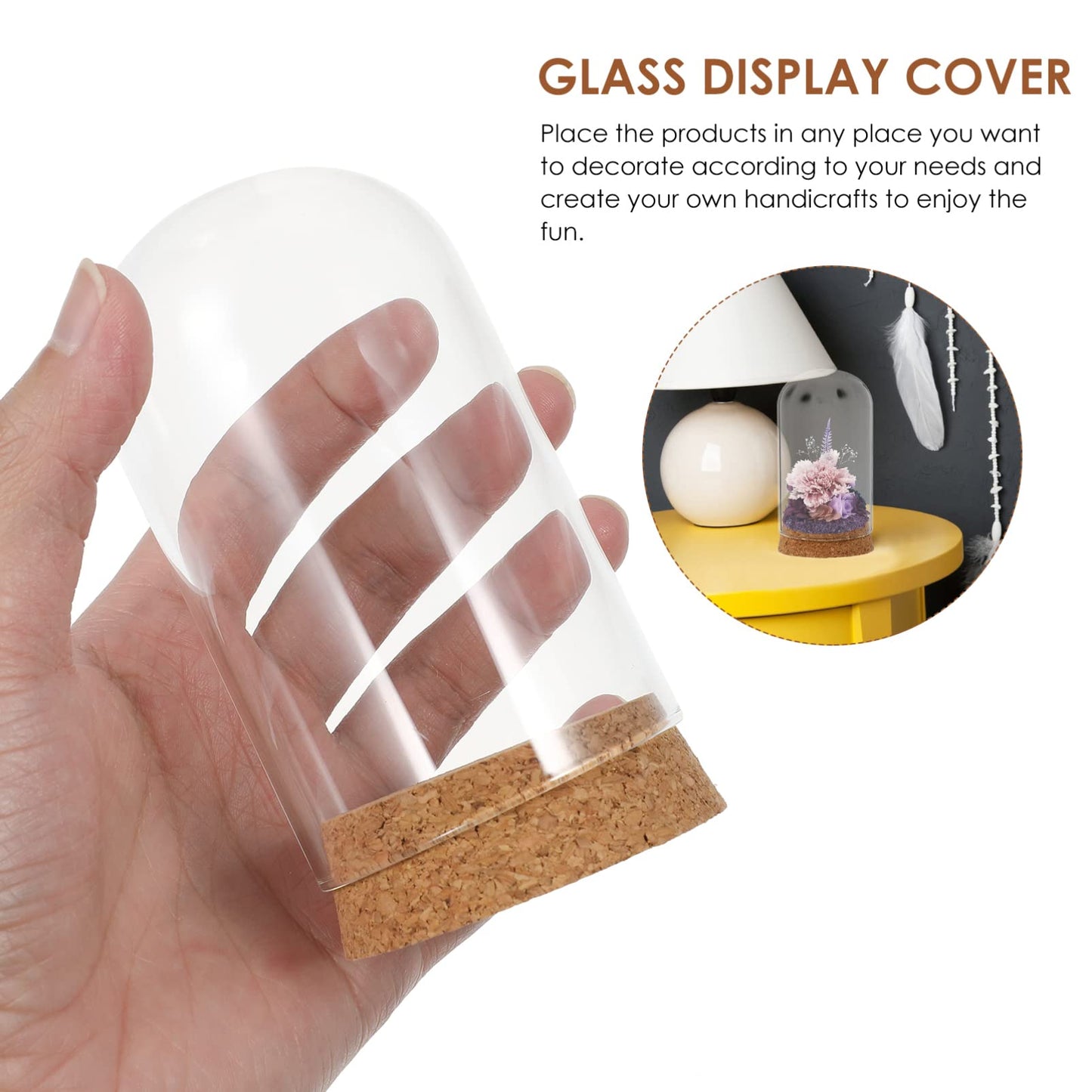 5pcs Cloche Glass Dome Wedding Favor Glass Dome Jars Bottles with Cork Stoppers Display with Cork Base for Party Favors, Arts and Small Projects