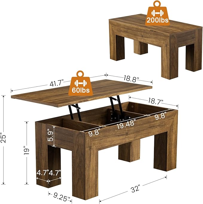 FABATO 41.7'' Lift Top Coffee Table, Wooden Rectangle Coffee Table
