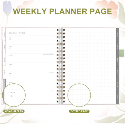 And Per Se 2026 Planner with Pattern, A4 Size-Daily, Weekly & 18-Monthly Leather Hardcover Planner, Daily Schedule, Monthly Tabs, 100 GSM Thick Paper(Botanical Floral)