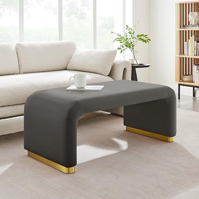 Modway EEI-6735-BRA-STG Koda Performance Velvet Waterfall Ottoman, Brass Storm