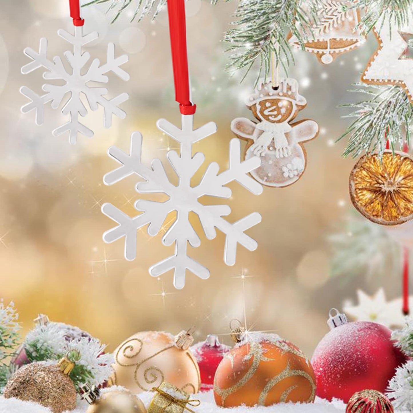 Set of 6 Christmas Hanging Ornaments,Silver Snowflake Christmas Ornament for Xmas Tree Decor, Christmas Tree Hanging Ornament-Snowflake Christmas Ornament Gift (6, Snowflake)