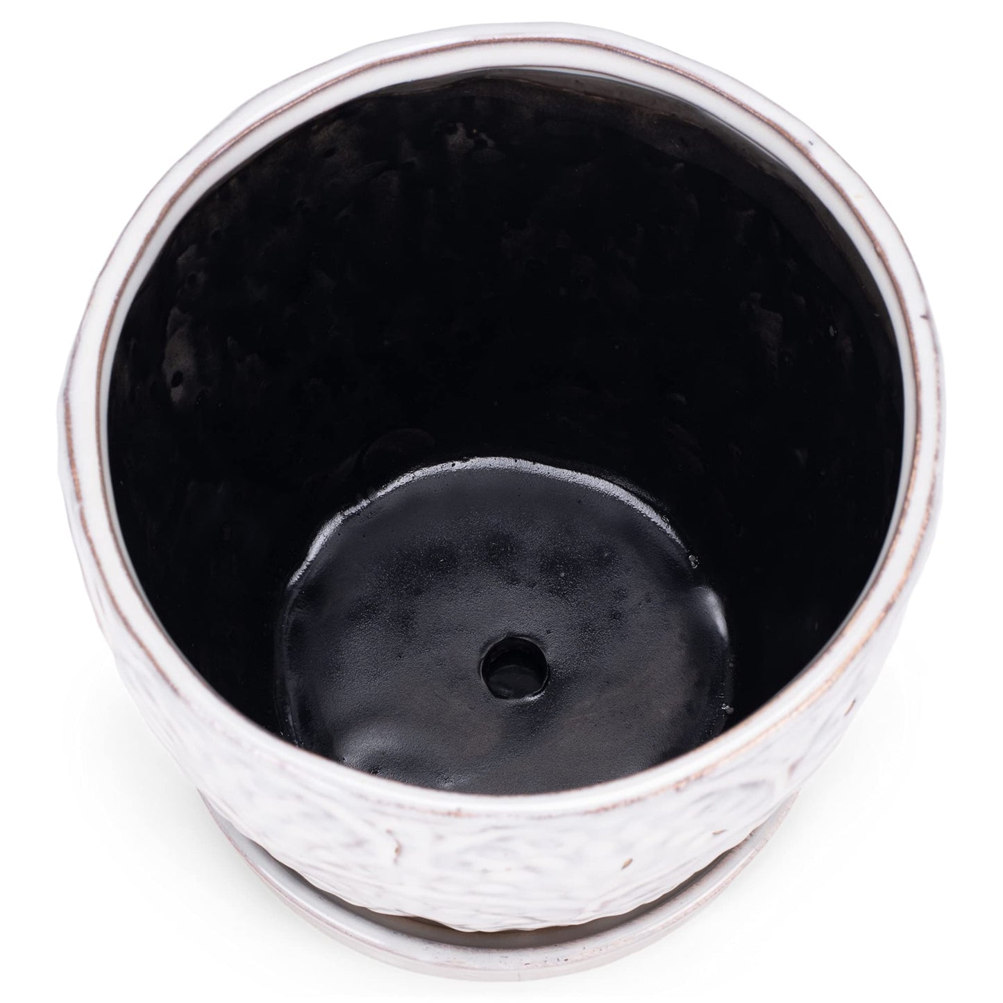 Napco Imports Scalloped Ivory and Jet Black 5 Inches Ceramic Glazed Indoor or Outdoor Planter Pot