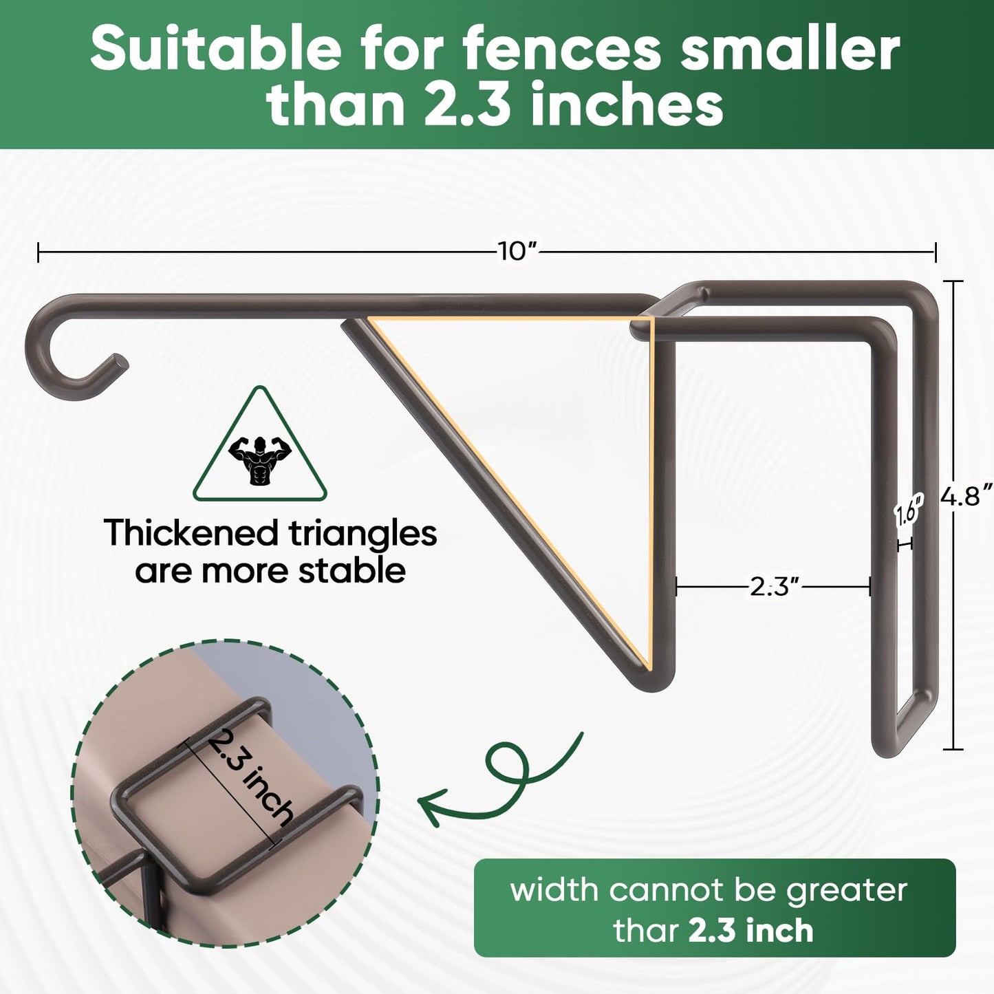 Gicare 4 Pack Vinyl Fence Hooks, Heavy Duty Durable Brown Fence Plant Hangers for Outdoor, Patio Hooks, Over The Fence Hook for Hanging Plants, Flower Baskets, Bird feeders, Lights, Pool Equipment