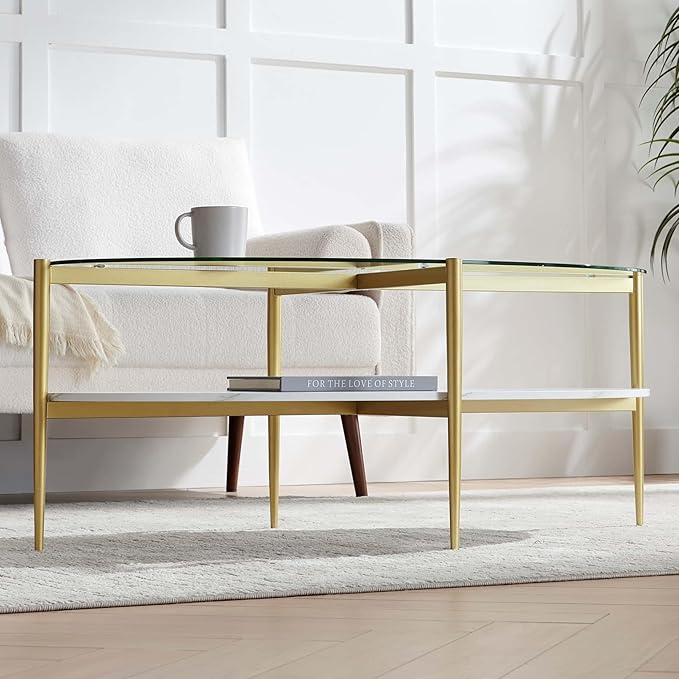 LumFurn Oval Glass Coffee Table, Mid-Century Modern Design, L43 x W22 x H17 inch