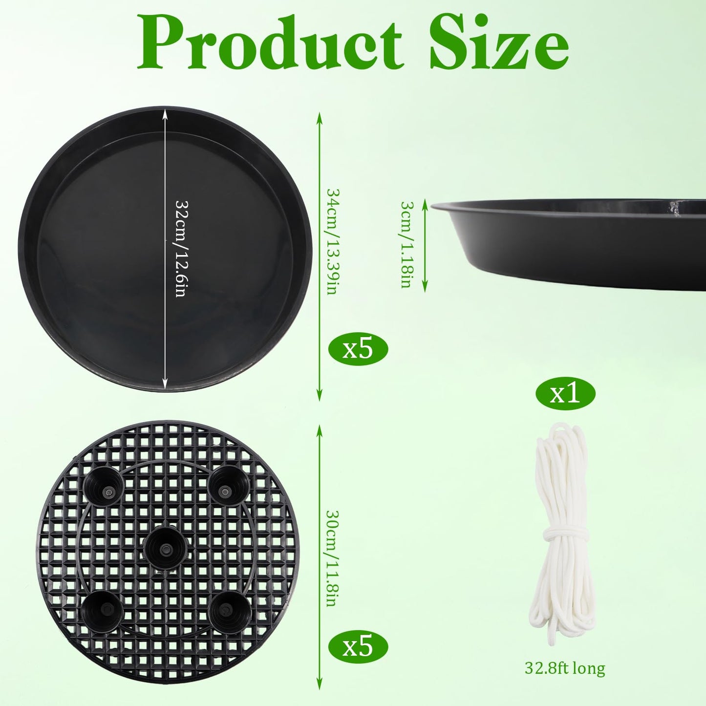 Soleeya 5-Pack 12" Plastic Plant Saucer, Self Watering Pots for Indoor Plants, Bottom Plant Water Catcher Tray, Indoor/Outdoor Greenhouse Garden Auto-Irrigation System for 5 Gallon Fabric Grow Bag