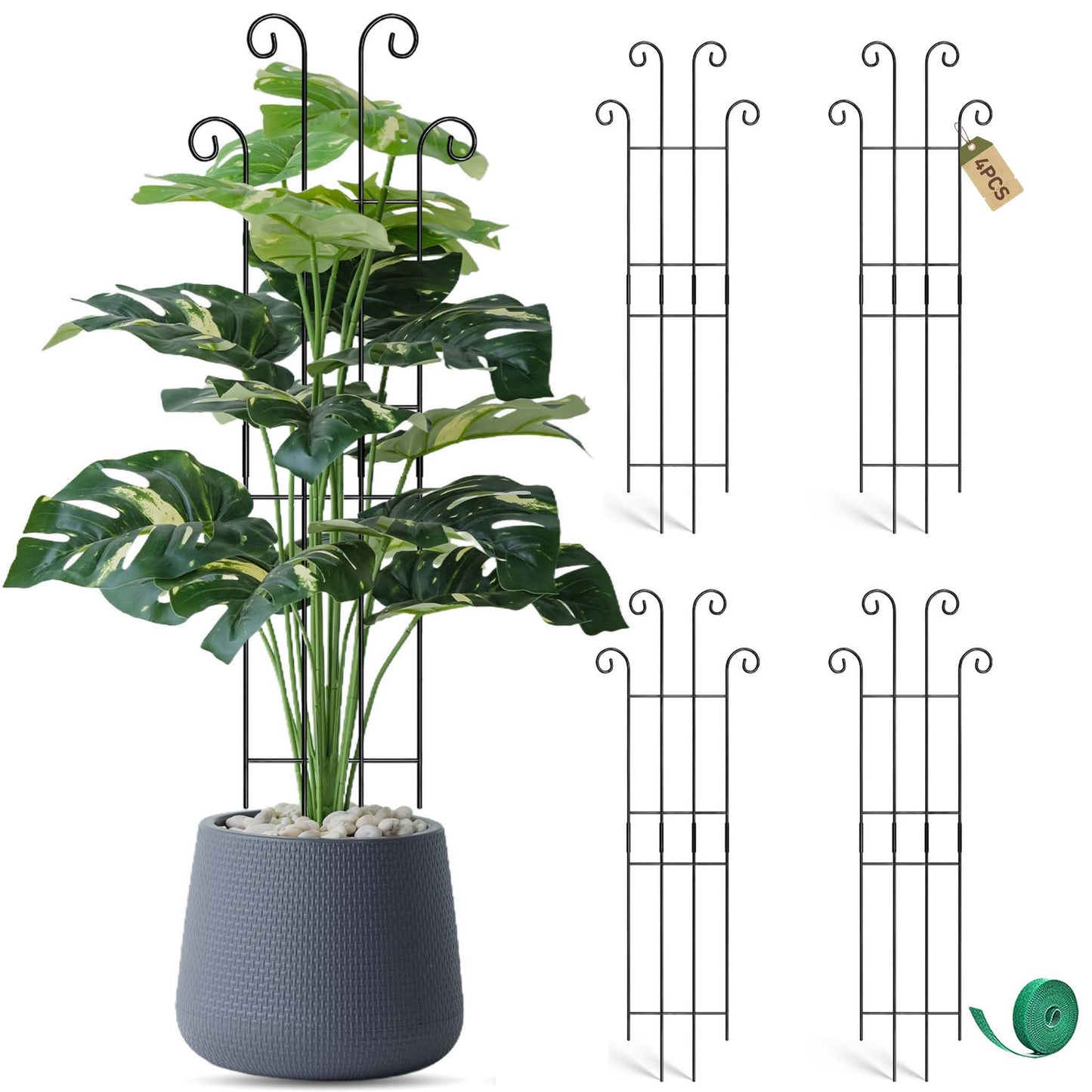 Coomin 32.6in Monstera Plant Support Stakes for Outdoor Plants, Garden Trellis for Climbing Plants, Metal Stakes for Potted Plants Pothos Plant Climber Support, 4P