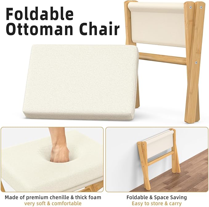 BAMBOOHOMIE Foldable Foot Stool Ottoman, Modern Foot Rest