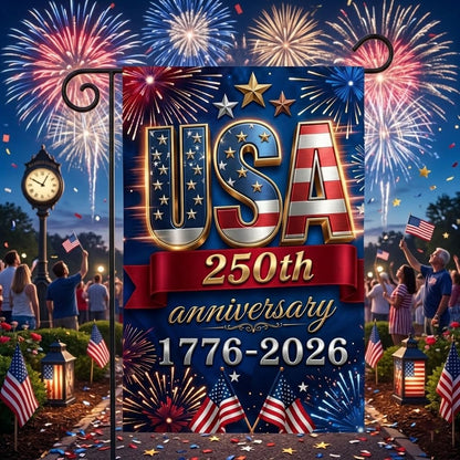 250 Anniversary USA Flag, 4th of July Decorations, Double Sided, UV Protection, Fade Resistant, 12x18 Inch, American Patriotic Outdoor Yard Garden Flags, 1776-2026 Commemorative (Blue)