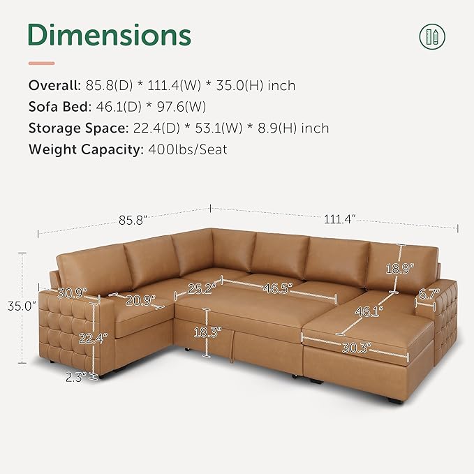 HONBAY Sleeper Sectional Couch