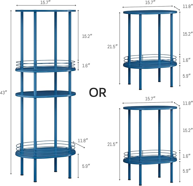 DGSANDGO Blue Side Table Set of 2, Side Tables Living Room, 2-Tier Nightstand