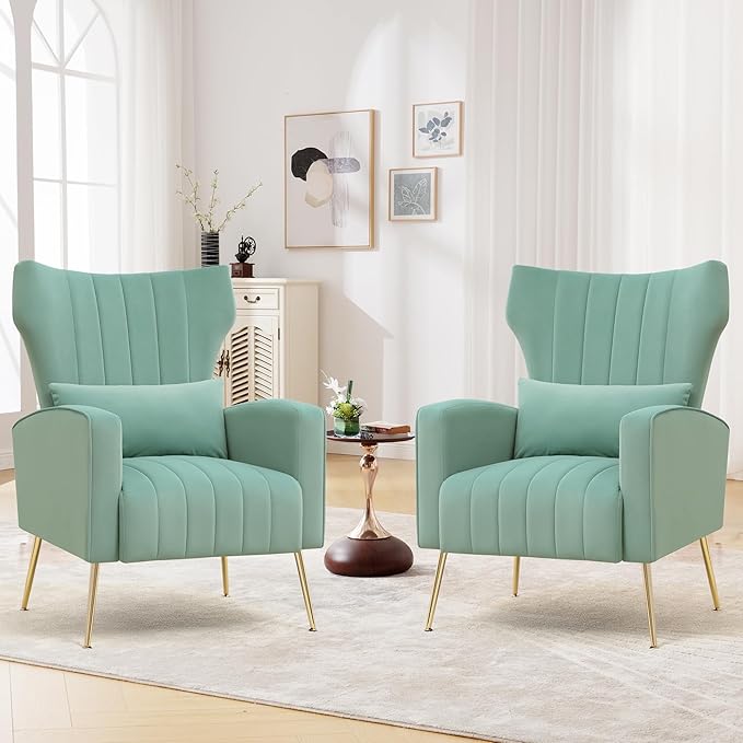 Accent Chairs Set of 2, Upholstered Living Room Chairs, High Back Arm Chairs