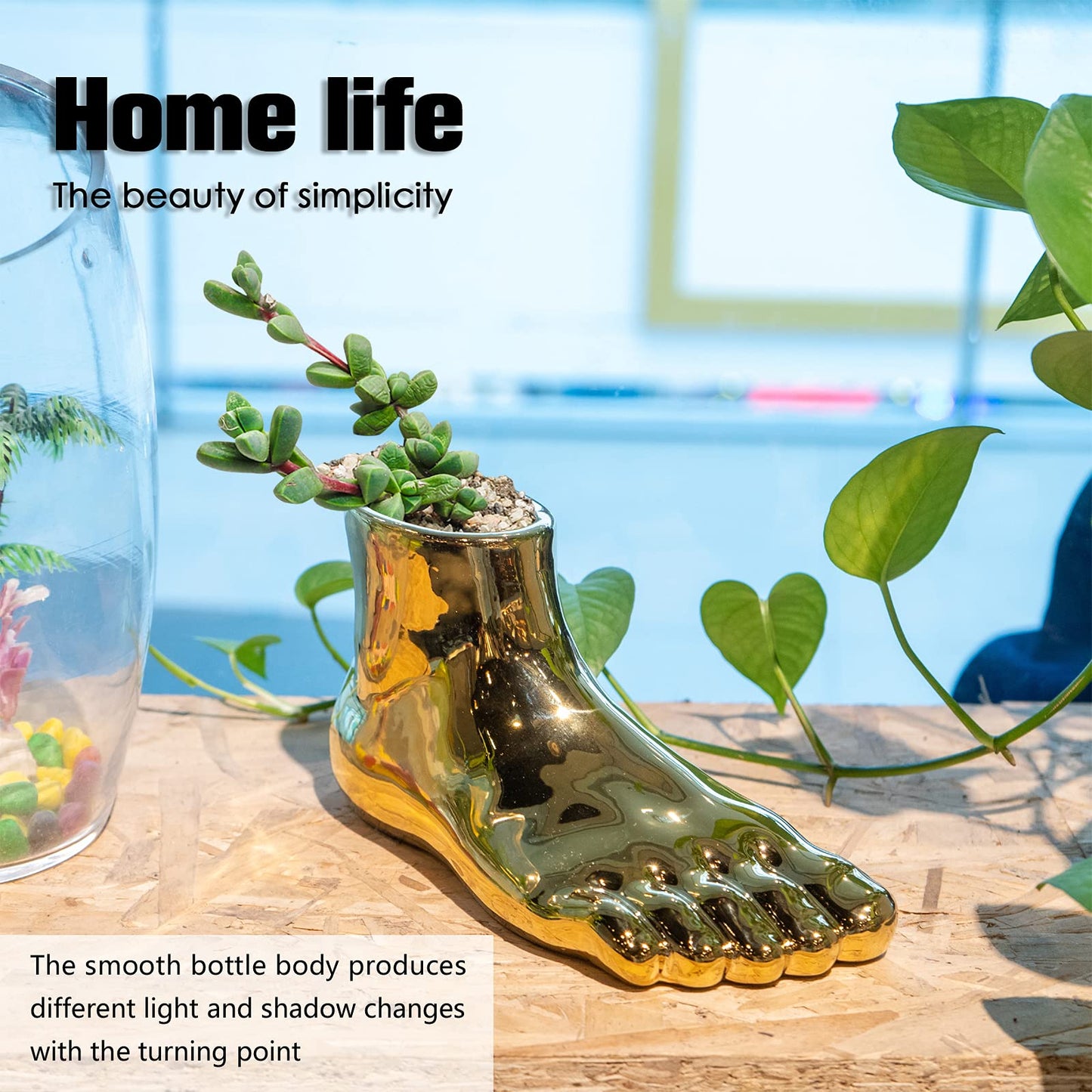 Unique Gold Vase with Planter Decorations Perfect for Weird Decor for Living Room Shelf Entryway (Golden, Large)