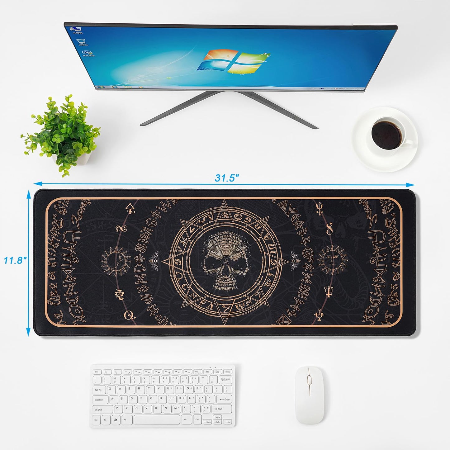 Gold Cool Skull Horror Mouse Pad,Gaming Mouse Pads Goth Desk Accessories, 31.5x11.8x0.12inch Goth Mouse Pad with Non-Slip Rubber Base (Skull)