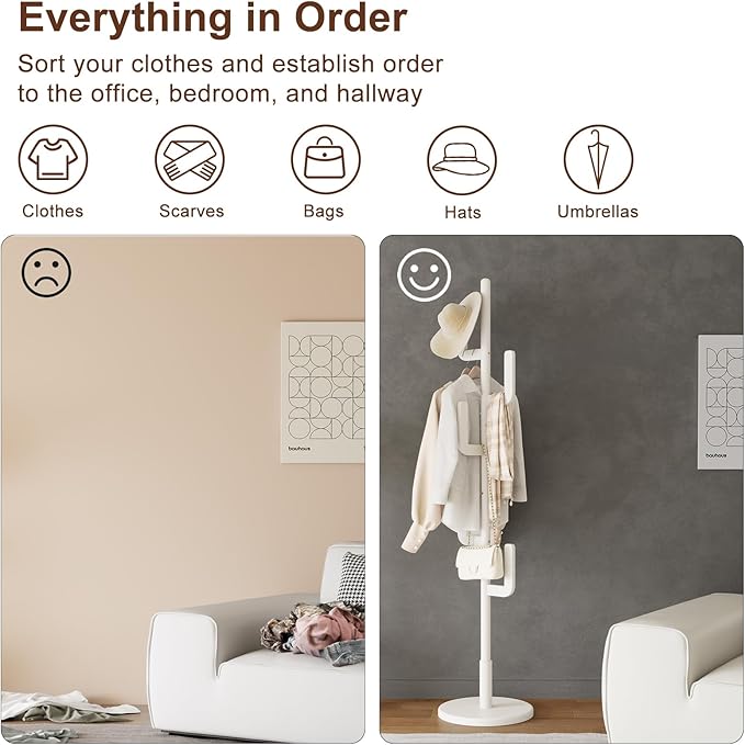 Muwuele Solid Wood Cactus Coat Rack, Freestanding Coat Rack