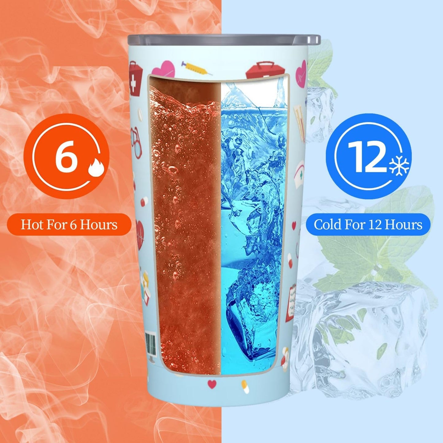 TOUNHEYA Nurse Tumbler with Lid and Straw Blue 20oz Insulated Stainless Steel Cup Blue White Travel Coffee Mug Water Bottle for Women Gift for Birthday Christmas