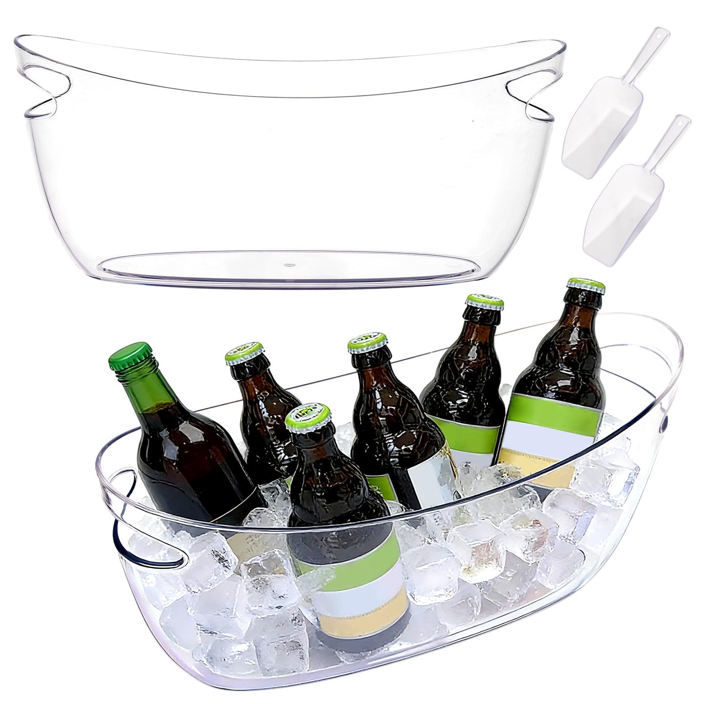 AMGSH 2 Pcs Ice Bucket, 5L Beverage Tub with Scoops, Clear Ice Buckets for Parties, Portable Drink Cooler for Cocktail Bar, Champagne Bucket for Beverage/Wine/Beer, Mimosa Bar Supplies Chiller Tub
