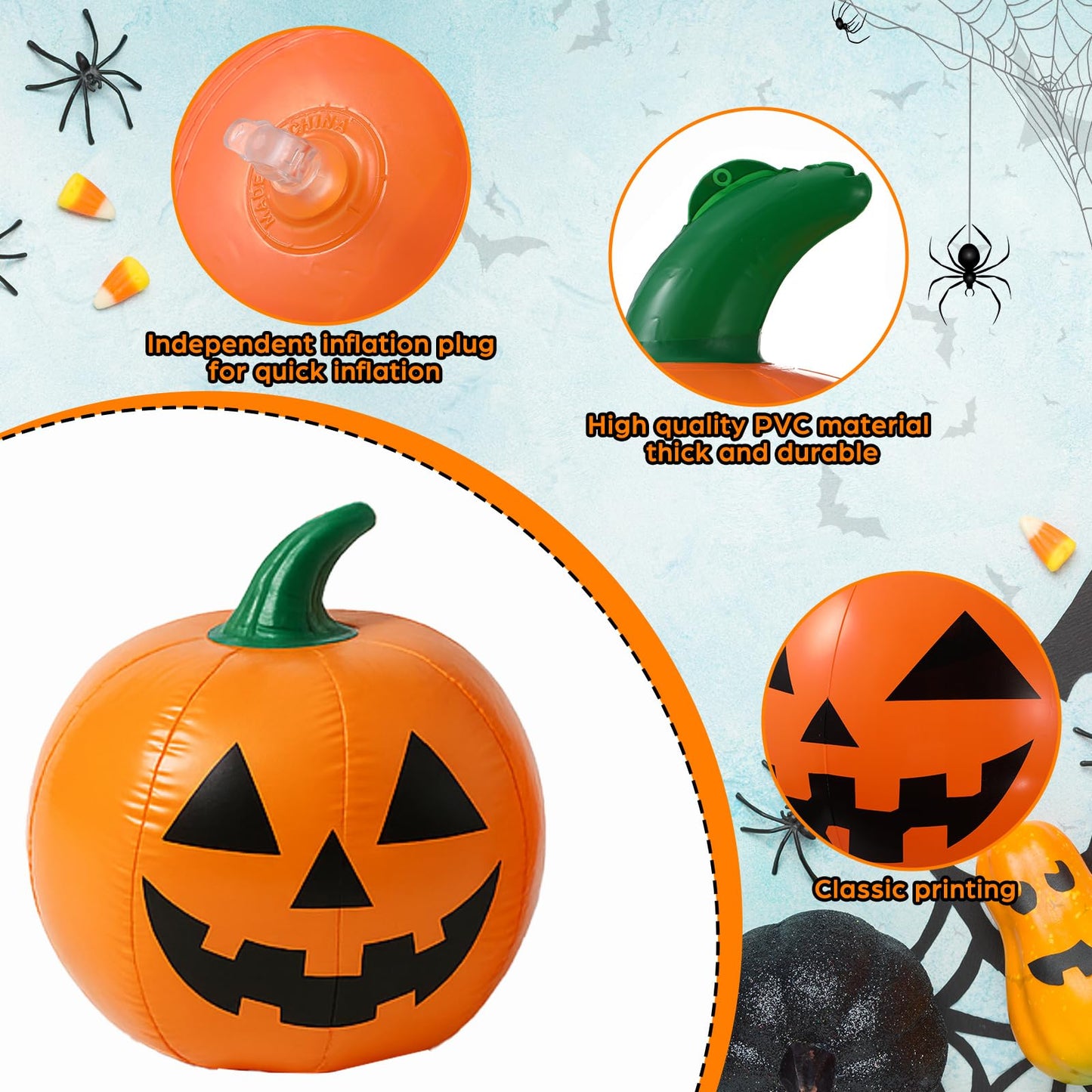 Vertintong 12 Pcs Halloween Pumpkin Beach Balls Inflatable Decorations 14 Inches Plastic Jack O Lantern Party Decoration Inflatable for Halloween Yard, Garden, and Lawn