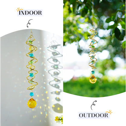 H&D HYALINE & DORA Glass Gazing Ball Spiral Tail Decorative Sun Catcher,20.5in Rainbow Maker Double-Spiral W/Yellow Crystal Ball Prism Sun Catcher for Indoor Outdoor Garden Decoration