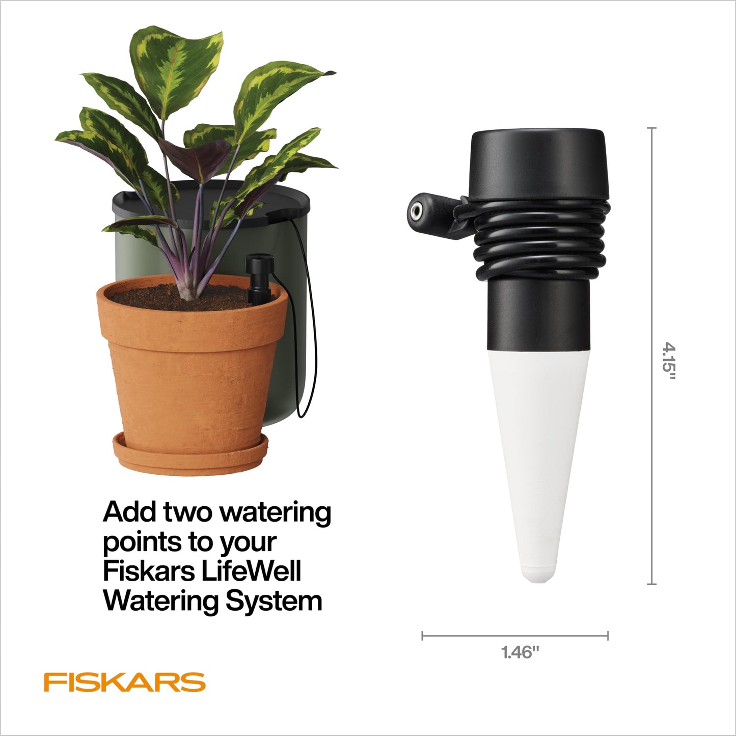 Fiskars LifeWell Watering Cone Set, 2-Pack, Add-On for LifeWell Watering System, Ceramic Cones with 33" Hose