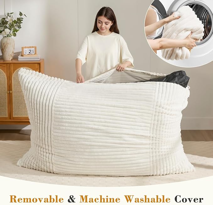 3-in-1 Giant Bean Bag Chair for Adults & Kids, Convertible Floor Sofa to