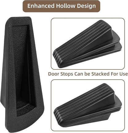 JZWBLILY Door Stoppers for Bottom of Door on Floor, Premium Rubber Door Stopper Wedge, Floor Sturdy Stackable Door Stops for Carpet Heavy Duty Door, Door Gaps (Black, 4 Pack)