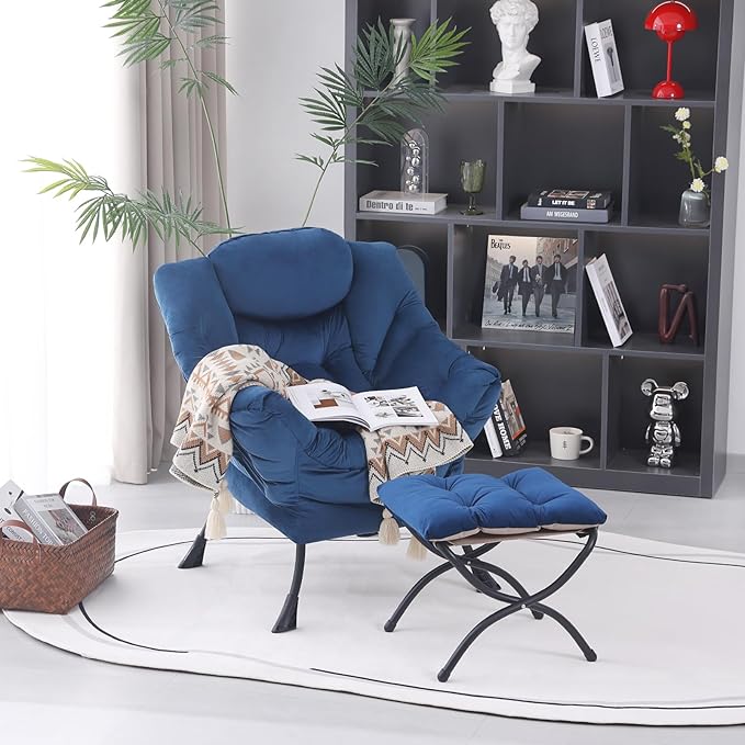 MBOOYOME Lazy Chair with Folding Ottoman, Modern Accent Armchair with Armrests