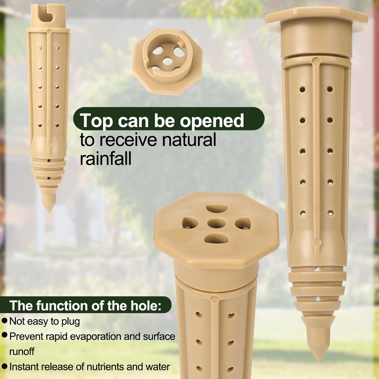 Briwooody 6 Pack 8 Inch Garden Watering Stake Large UV Protected ABS Plastic Deep Root Irrigation Spike Brown Drip System Parts Tubes for Trees Shrubs Bushes Flowers Fruits Vegetables Potted Plants