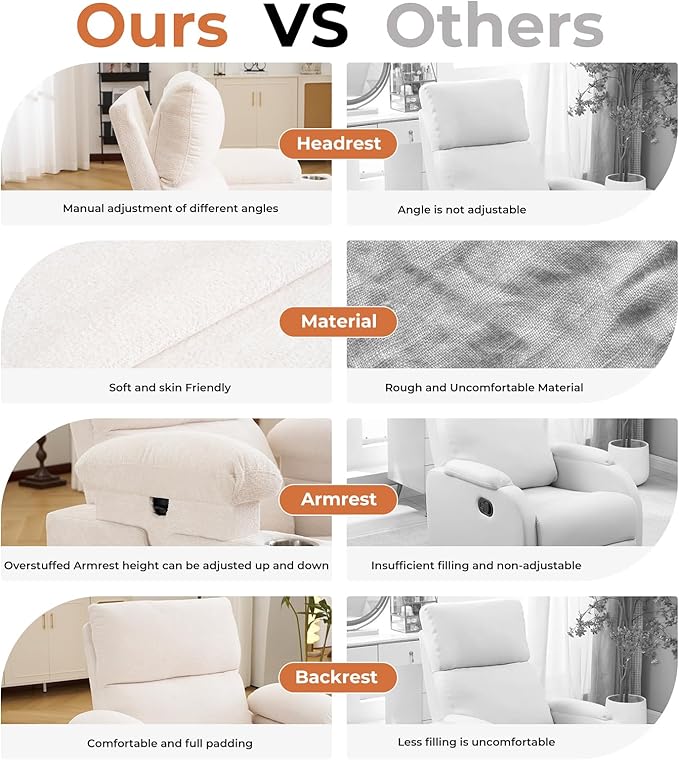 Rocking Chair Nursery with Adjustable Armrests, Electric Glider Recliner
