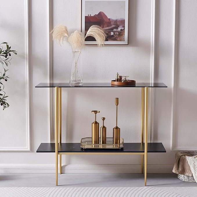 LumFurn Glass Console Table for Living Room, Foyer & Entrance, 2-Tiers