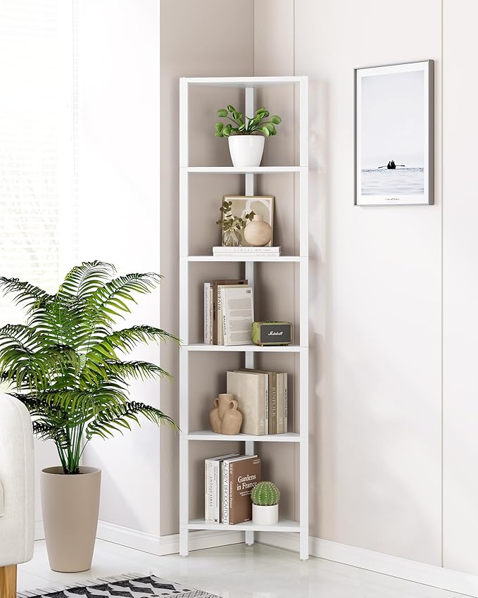 TUTOTAK 6-Tier Corner Bookshelf, Corner Shelf