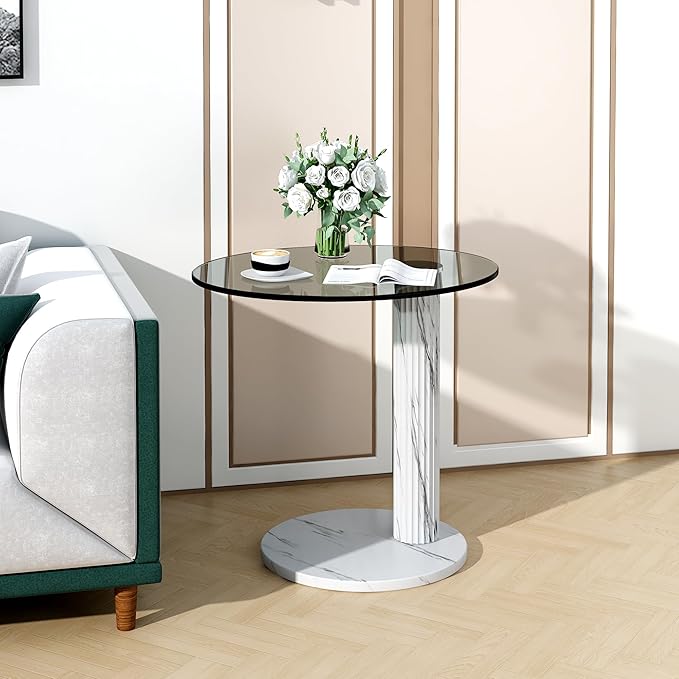 Hooseng Glass Round Coffee Table End Table, 22-Inch Modern Tempered Transparent