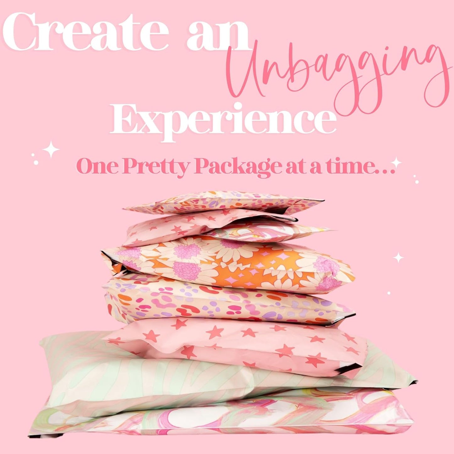 14.5x19 Designer Poly Mailer 100 Pack Heavy Duty Waterproof Self Seal Shipping Bags for Small Business Large Mailing Envelopes Bulk Tear Resistant Packaging Pink Blooms Flowers