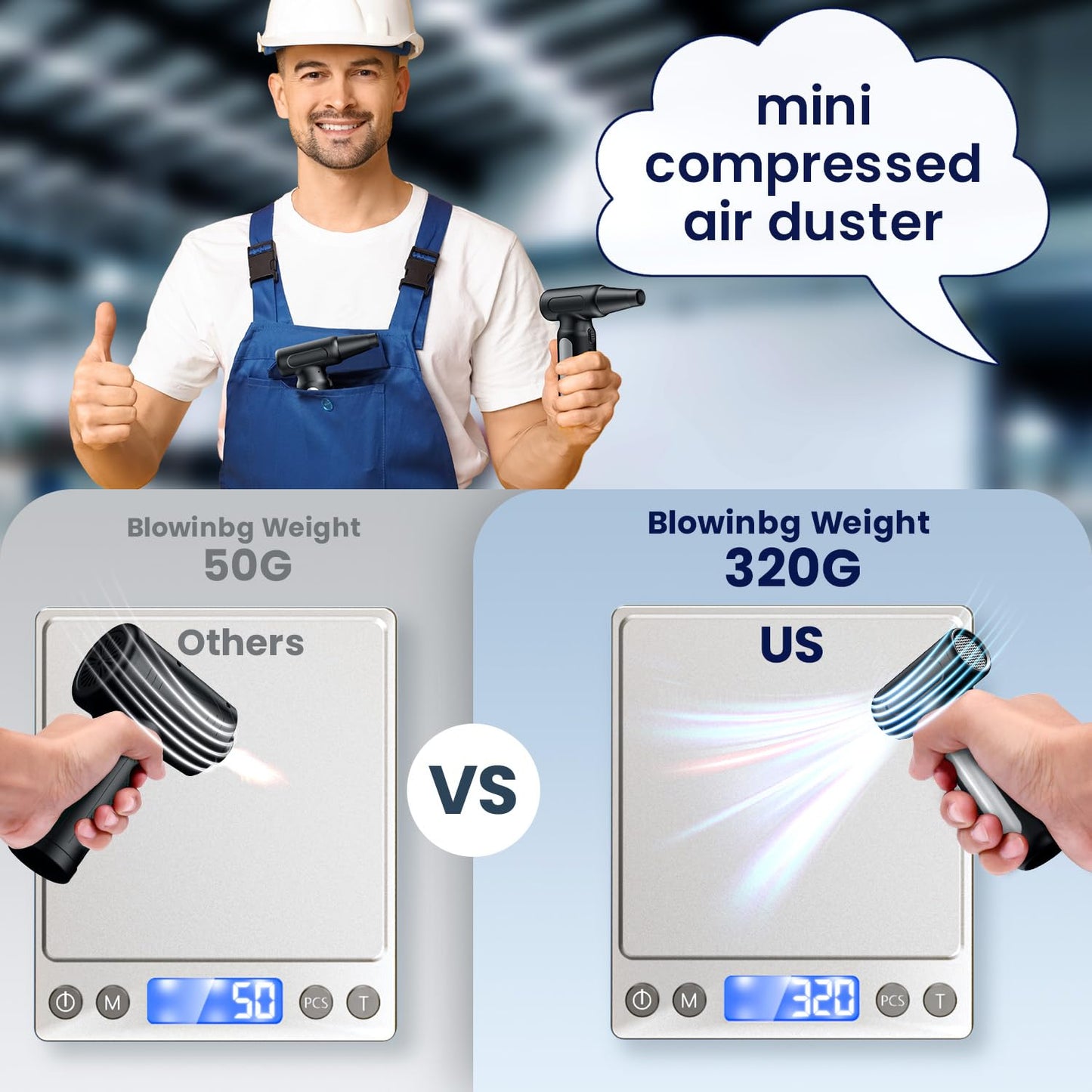 Electric Compressed Air Duster - 32,0000 RPM Rechargeable Cordless Air Blower for PC, Computer Keyboard Cleaning Kit - Mini Battery Powered Air Duster for Electronics, Car, Home - Replaces Air Cans