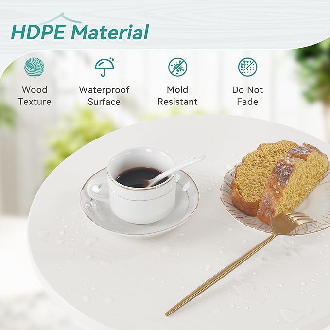 HDPE White Round Outdoor Table, Weather-Resistant, 15.8x15.8x16.7 inches